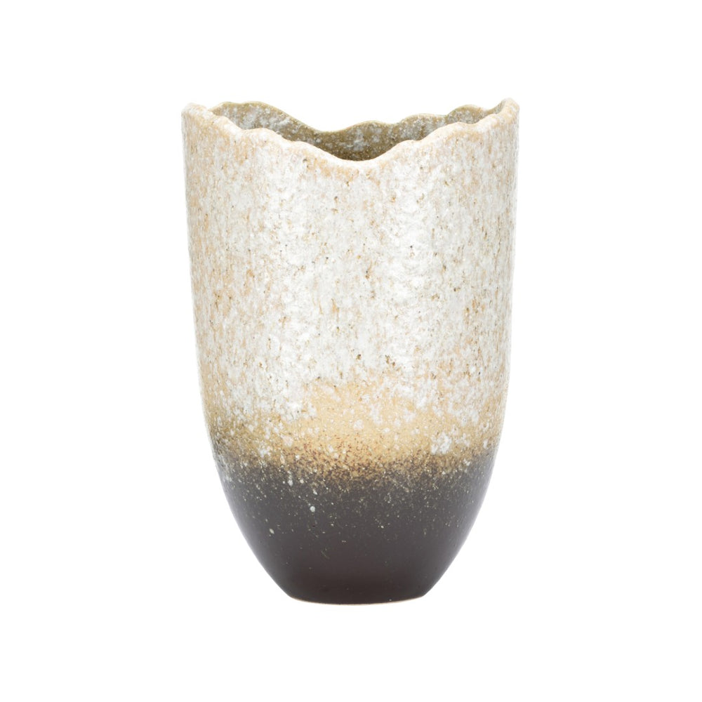 Wildwood Gizagiza Handcrafted Shiga Vase — Jagged Rim Ceramic Accent From Historic Japanese Kilns, Green/Cream 302573