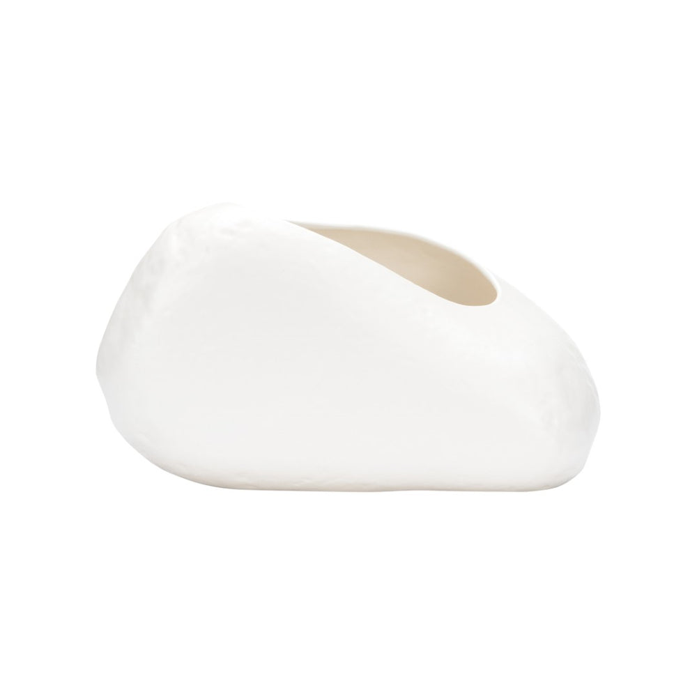 Wildwood Ikebana Ishi Vase In Kuro — Japanese-Crafted Stone-Form Ceramic Vessel For Minimalist Single-Stem Displays And Sculptural Balance White/Cream 302580