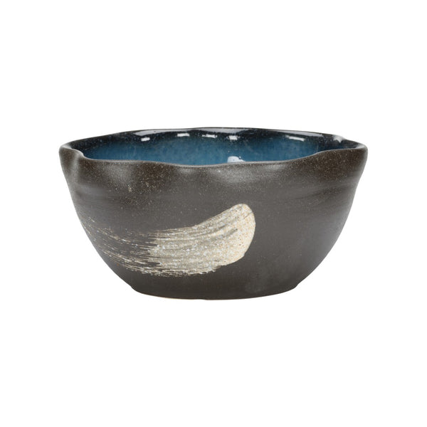Wildwood Kabira Handcrafted Shiga Bowl With Indigo Interior, Textured Hakemé Finish — Elegant Decorative Serveware 302582