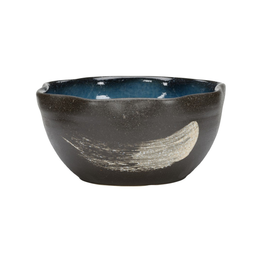Wildwood Kabira Handcrafted Shiga Bowl With Indigo Interior, Textured Hakemé Finish — Elegant Decorative Serveware 302582
