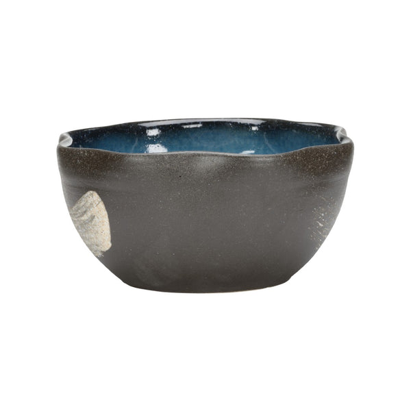 Wildwood Kabira Handcrafted Shiga Bowl With Indigo Interior, Textured Hakemé Finish — Elegant Decorative Serveware 302582