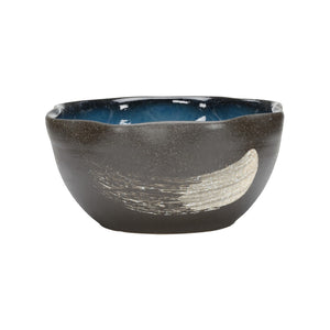 Wildwood Kabira Handcrafted Shiga Bowl With Indigo Interior, Textured Hakemé Finish — Elegant Decorative Serveware 302582