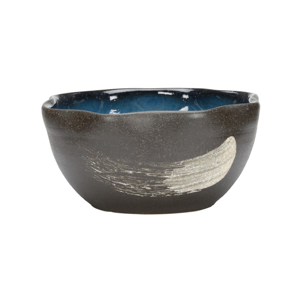 Wildwood Kabira Handcrafted Shiga Bowl With Indigo Interior, Textured Hakemé Finish — Elegant Decorative Serveware 302582