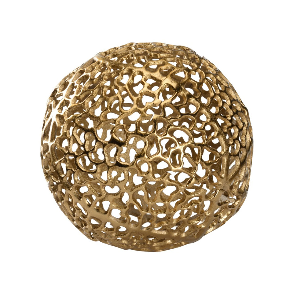 Wildwood Gold Torch Coral Sphere Brass Sculpture — Gold Openwork Coral Accent For Shelves, Tables, Modern Decor 302583