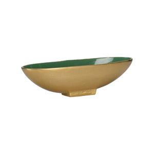 Wildwood Emerald Oval Bowl With Luxe Gold Interior — Sculptural High-Gloss Centerpiece For Elegant DéCor 3.5h x 13.5w x 4.25d 302588