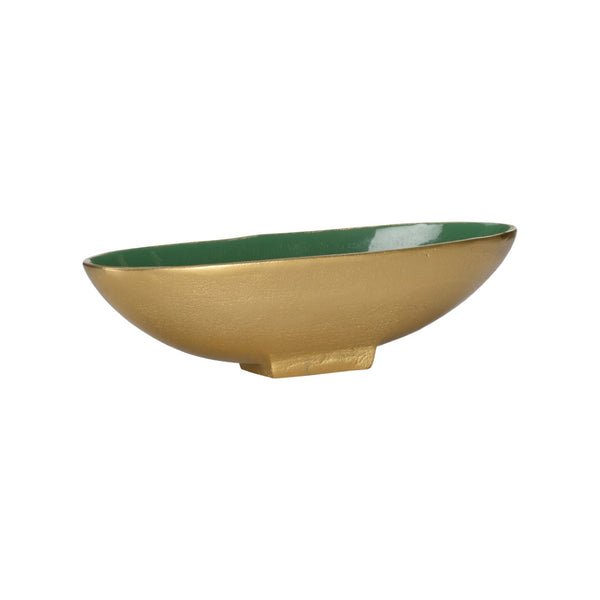 Wildwood Emerald Oval Bowl With Luxe Gold Interior — Sculptural High-Gloss Centerpiece For Elegant DéCor 3.5h x 13.5w x 4.25d 302588
