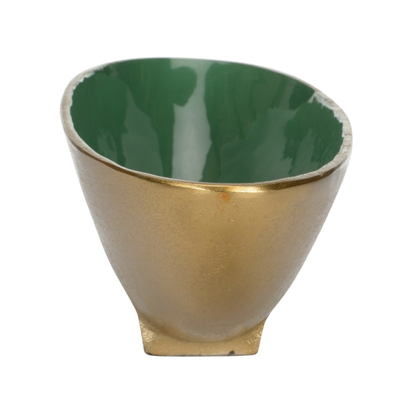 Wildwood Emerald Oval Bowl With Luxe Gold Interior — Sculptural High-Gloss Centerpiece For Elegant DéCor 3.5h x 13.5w x 4.25d 302588