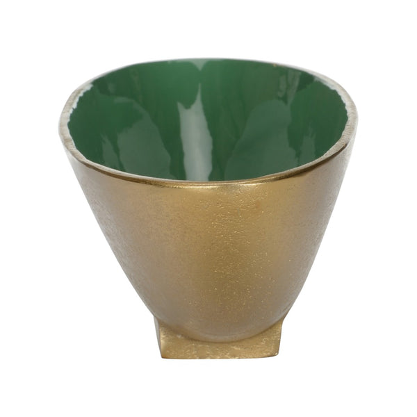 Wildwood Emerald Oval Bowl With Luxe Gold Interior — Sculptural High-Gloss Centerpiece For Elegant DéCor 3.5h x 13.5w x 4.25d 302588