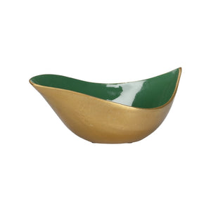 Wildwood Emerald Vessel Metallic Gold Exterior With Deep Green Interior – Modern Luxe Centerpiece Bowl, 14.75" 302589