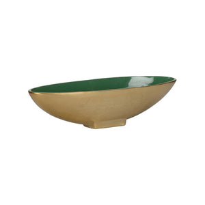 Wildwood Emerald Oval Bowl With Luxe Gold Interior — Sculptural High-Gloss Centerpiece For Elegant DéCor 4.5h x 17.25w x 5.5d 302593