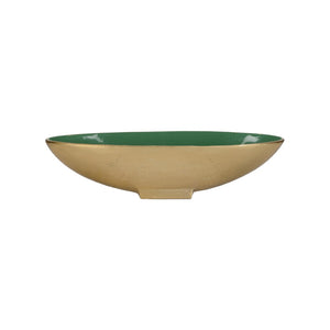 Wildwood Emerald Oval Bowl With Luxe Gold Interior — Sculptural High-Gloss Centerpiece For Elegant DéCor 4.5h x 17.25w x 5.5d 302593