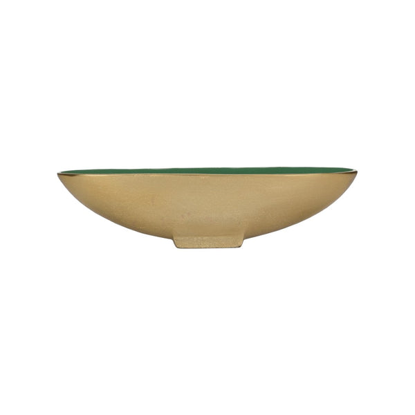 Wildwood Emerald Oval Bowl With Luxe Gold Interior — Sculptural High-Gloss Centerpiece For Elegant DéCor 4.5h x 17.25w x 5.5d 302593