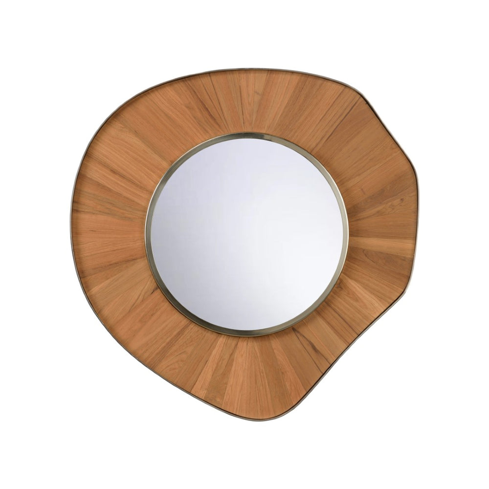 Wildwood Pith Teak Curved Mirror With Brushed Nickel Trim — Handcrafted Statement Piece To Brighten Entryways 302597
