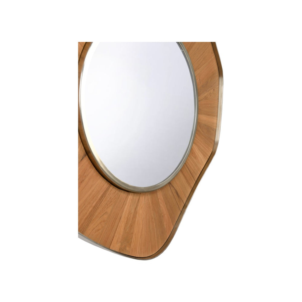 Wildwood Pith Teak Curved Mirror With Brushed Nickel Trim — Handcrafted Statement Piece To Brighten Entryways 302597