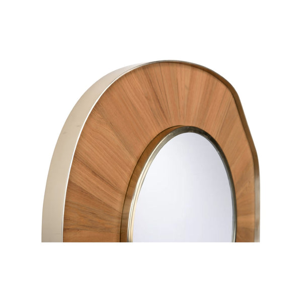 Wildwood Pith Teak Curved Mirror With Brushed Nickel Trim — Handcrafted Statement Piece To Brighten Entryways 302597