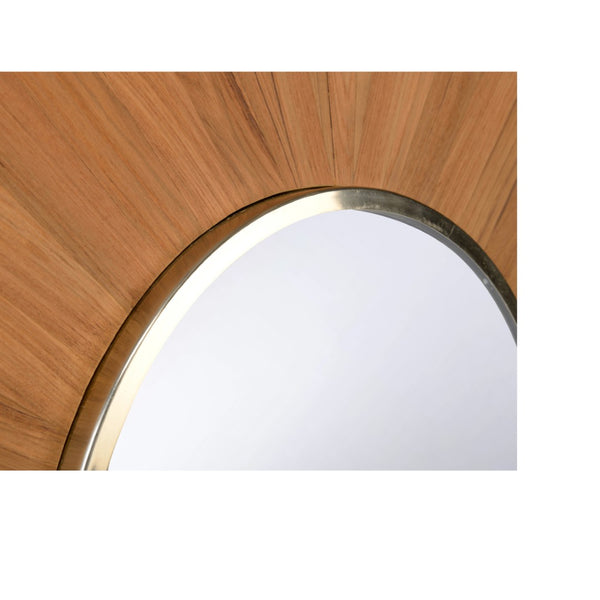 Wildwood Pith Teak Curved Mirror With Brushed Nickel Trim — Handcrafted Statement Piece To Brighten Entryways 302597