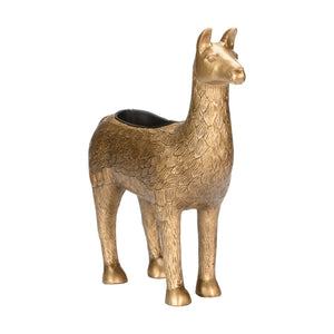 Wildwood Cria Antique Brass Planter — Petite Drama Llama Accent With Removable Liner, Textured Cast Aluminum Charm 302598