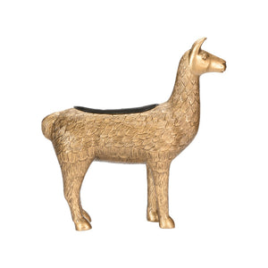 Wildwood Cria Antique Brass Planter — Petite Drama Llama Accent With Removable Liner, Textured Cast Aluminum Charm 302598