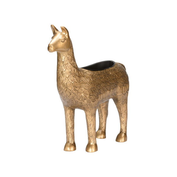 Wildwood Cria Antique Brass Planter — Petite Drama Llama Accent With Removable Liner, Textured Cast Aluminum Charm 302598