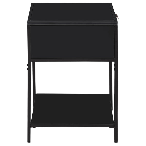 English Elm Duncan Black 1-Drawer Metal Bedside Table with Radio Weave Cane Front, Laminate Top, Modern Charm B062P299871