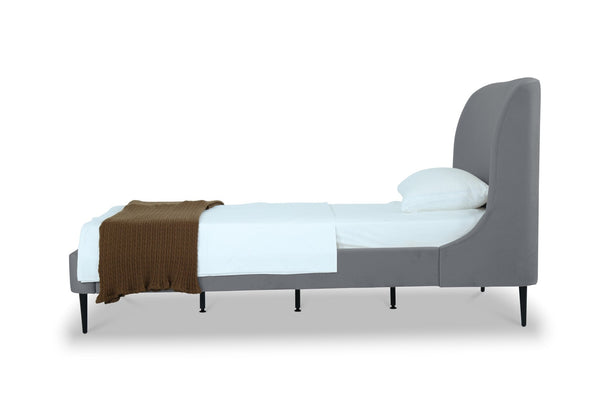 English Elm Twin Velvet Upholstered Bed with Arched Headboard and Sleek Metal Legs for Bedroom Grey+Black B365S00154