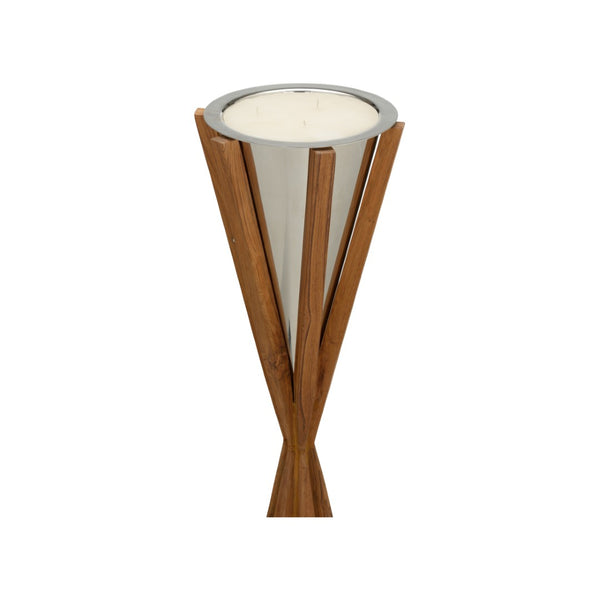 Wildwood Teton Sculptural Teak Candleholder With Polished Nickel Accents — Six-Leg Crossed Design For Drama And Stability 49h x 12.25w x 12.25d 302600