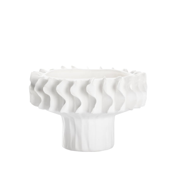 Wildwood Barcelona Sculptural Vase Short — Glossy White Ceramic Accent With Wavy Texture For Small Spaces 302614
