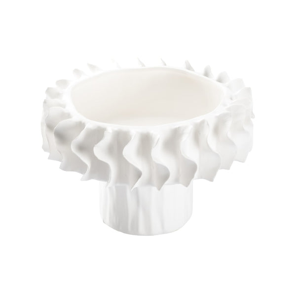 Wildwood Barcelona Sculptural Vase Short — Glossy White Ceramic Accent With Wavy Texture For Small Spaces 302614