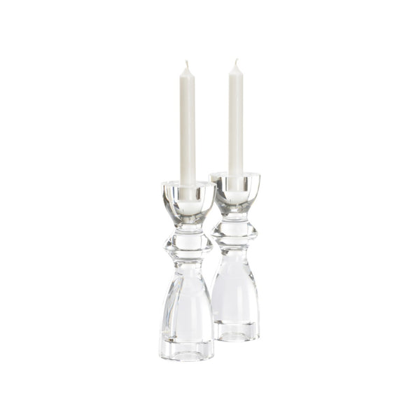 Wildwood Gris Clear Crystal Candlesticks Set Of 2 — 8.5" Turnable Taper, Votive & 1.5" Pillar Holders, Elegant Mantel Centerpiece 302621