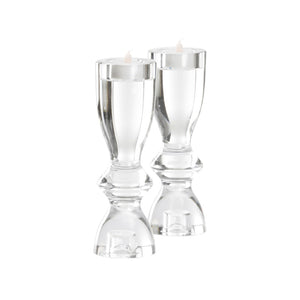 Wildwood Gris Clear Crystal Candlesticks Set Of 2 — 8.5" Turnable Taper, Votive & 1.5" Pillar Holders, Elegant Mantel Centerpiece 302621