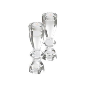 Wildwood Gris Clear Crystal Candlesticks Set Of 2 — 8.5" Turnable Taper, Votive & 1.5" Pillar Holders, Elegant Mantel Centerpiece 302621