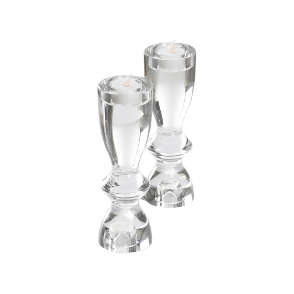 Wildwood Gris Clear Crystal Candlesticks Set Of 2 — 8.5" Turnable Taper, Votive & 1.5" Pillar Holders, Elegant Mantel Centerpiece 302621