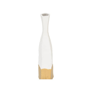 Wildwood Himari Slim White Vase With Textured Detail & Metallic Gold Base — Modern 22" Accent For Shelves 302628