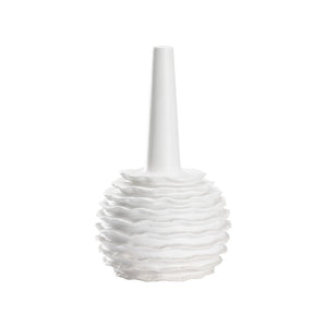 Wildwood Piper Sculptural Blanca Vase With Ruffled Sphere Base, Matte White Ceramic, Narrow Mouth For Stems 302645