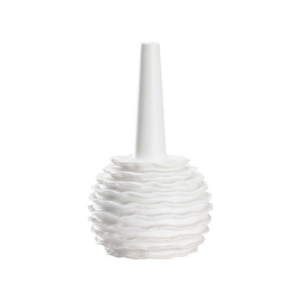 Wildwood Piper Sculptural Blanca Vase With Ruffled Sphere Base, Matte White Ceramic, Narrow Mouth For Stems 302645