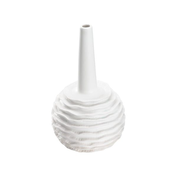 Wildwood Piper Sculptural Blanca Vase With Ruffled Sphere Base, Matte White Ceramic, Narrow Mouth For Stems 302645