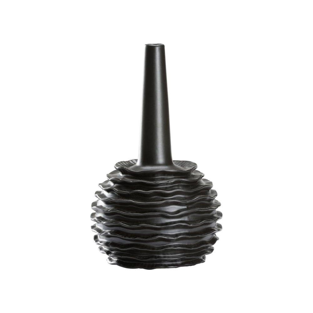 Wildwood Piper Matte Black Nero Vase — 13" Sculptural Ceramic Ruffled Sphere, Narrow Mouth For Minimal Bouquets 302647
