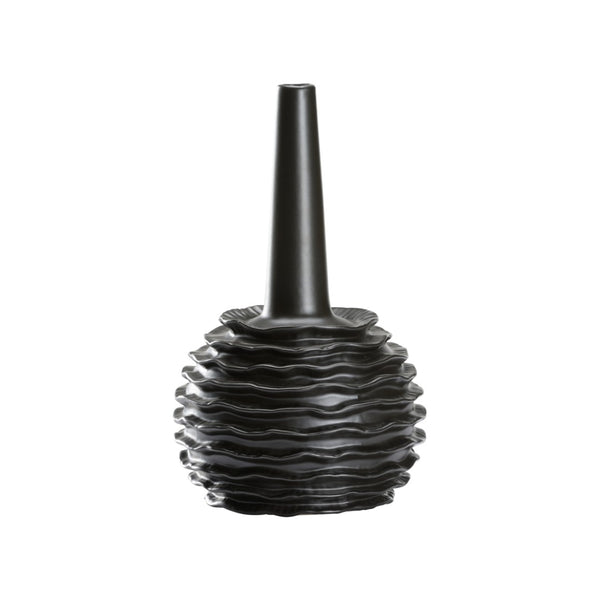 Wildwood Piper Matte Black Nero Vase — 13" Sculptural Ceramic Ruffled Sphere, Narrow Mouth For Minimal Bouquets 302647