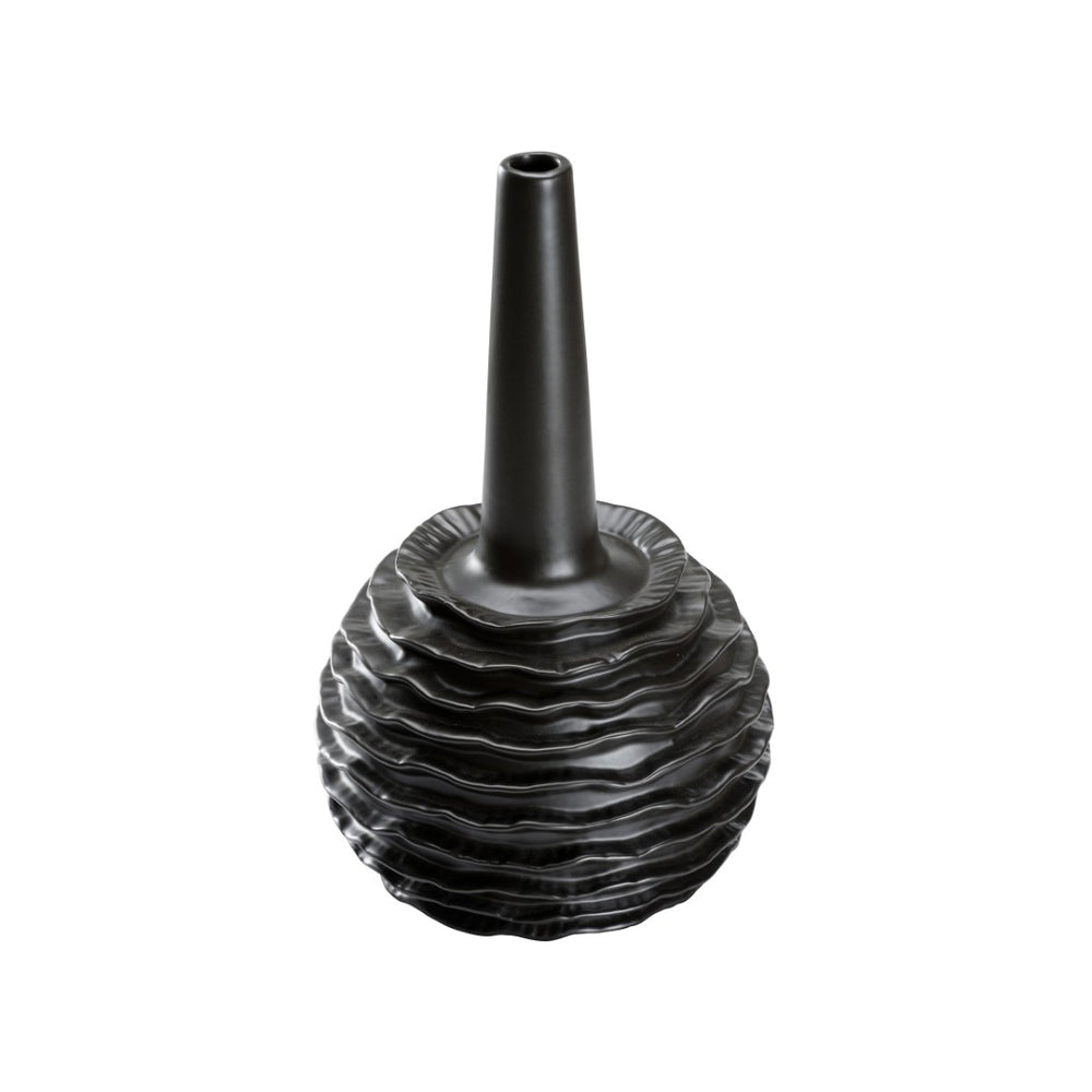 Wildwood Piper Matte Black Nero Vase — 13" Sculptural Ceramic Ruffled Sphere, Narrow Mouth For Minimal Bouquets 302647