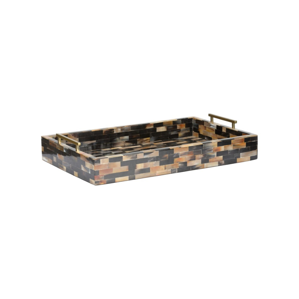 Wildwood Grayson Natural Horn Tray With Geometric Pattern — Large 24" Sculptural Serving & Decorative Catchall 302648