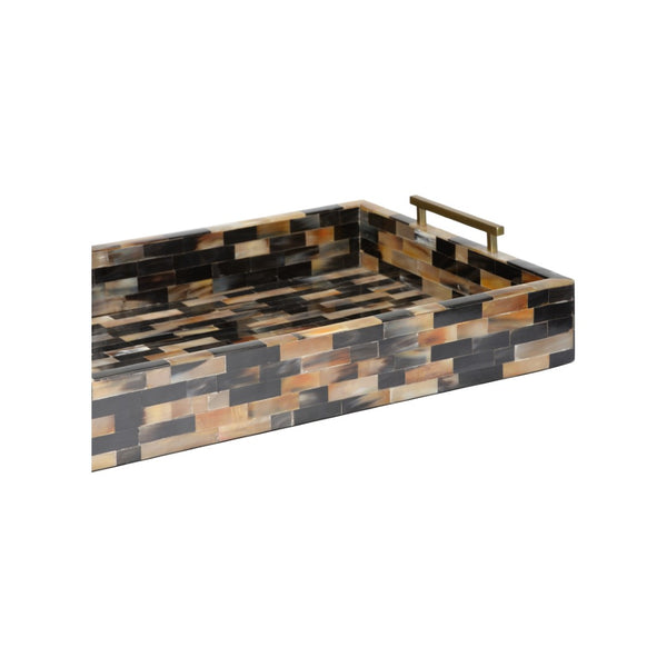 Wildwood Grayson Natural Horn Tray With Geometric Pattern — Large 24" Sculptural Serving & Decorative Catchall 302648