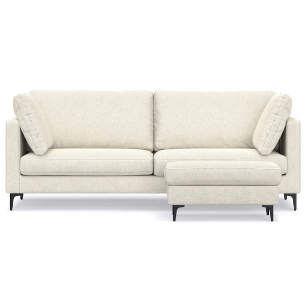 English Elm Ava 90" Mid-Century Sofa with Ottoman Set — Eco Performance Fabric, Feather-Top Cushions, Sturdy Frame Cream B136P199265