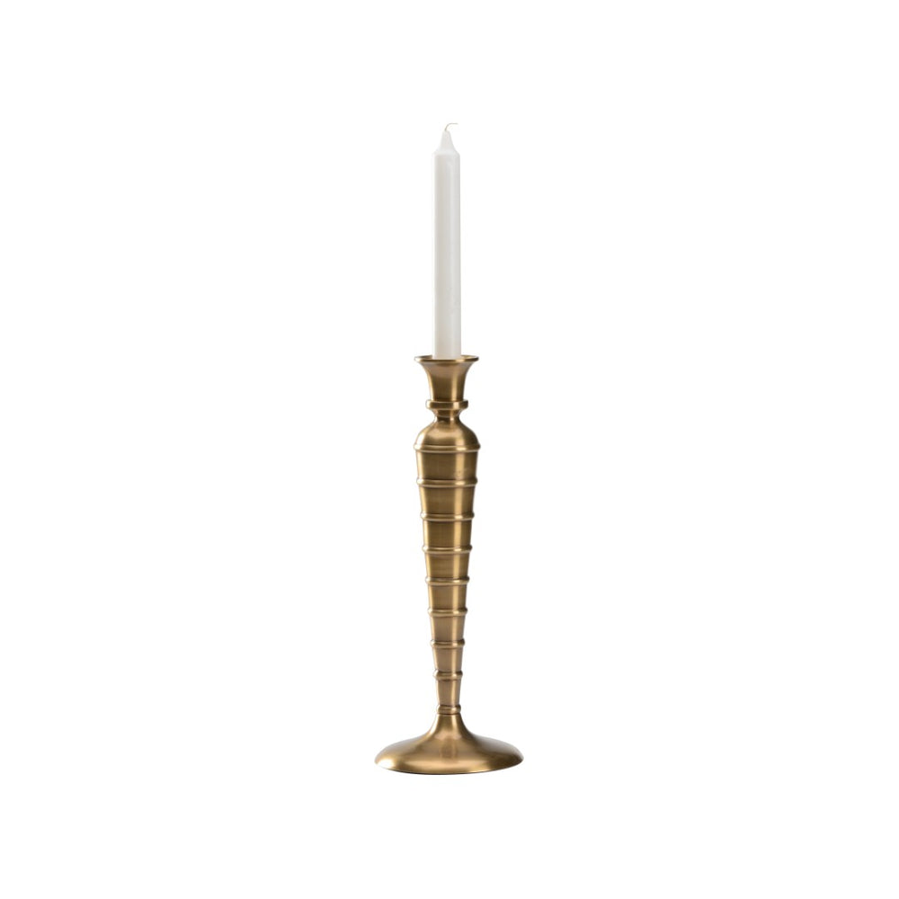 Wildwood Charlotte Brass Candlestick — Timeless Tapered Silhouette With Ribbed Texture, Weighted Base For Stability 12.5h x 4.5w x 4.5d 302653