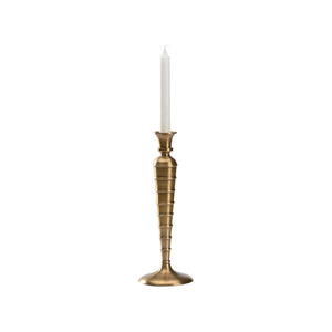 Wildwood Charlotte Brass Candlestick — Timeless Tapered Silhouette With Ribbed Texture, Weighted Base For Stability 12.5h x 4.5w x 4.5d 302653