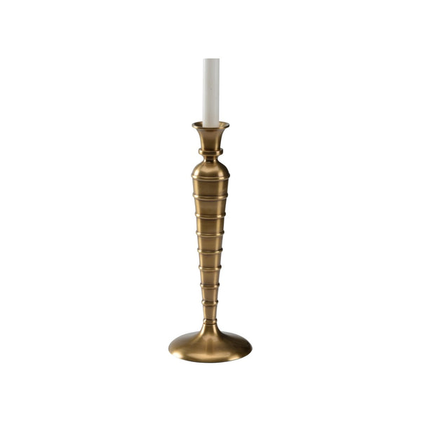 Wildwood Charlotte Brass Candlestick — Timeless Tapered Silhouette With Ribbed Texture, Weighted Base For Stability 12.5h x 4.5w x 4.5d 302653