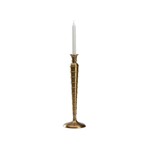 Wildwood Charlotte Brass Candlestick — Timeless Tapered Silhouette With Ribbed Texture, Weighted Base For Stability 16h x 5w x 5d 302654