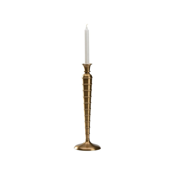 Wildwood Charlotte Brass Candlestick — Timeless Tapered Silhouette With Ribbed Texture, Weighted Base For Stability 16h x 5w x 5d 302654