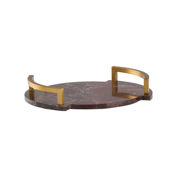 Wildwood Hopkins Marble Tray With Antique Brass Handles — Maroon Rectangular Serving & Vanity Organizer, Luxe Decor 302672