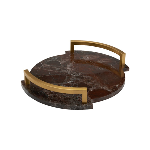 Wildwood Hopkins Marble Tray With Antique Brass Handles — Maroon Rectangular Serving & Vanity Organizer, Luxe Decor 302672