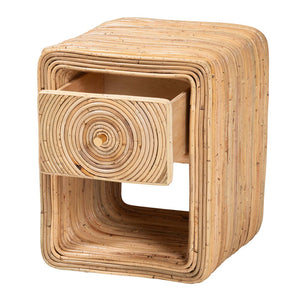 English Elm Bohemian Rattan Weave Nightstand with Drawer and Open Shelf for Organic Bedroom Style B2750P420405